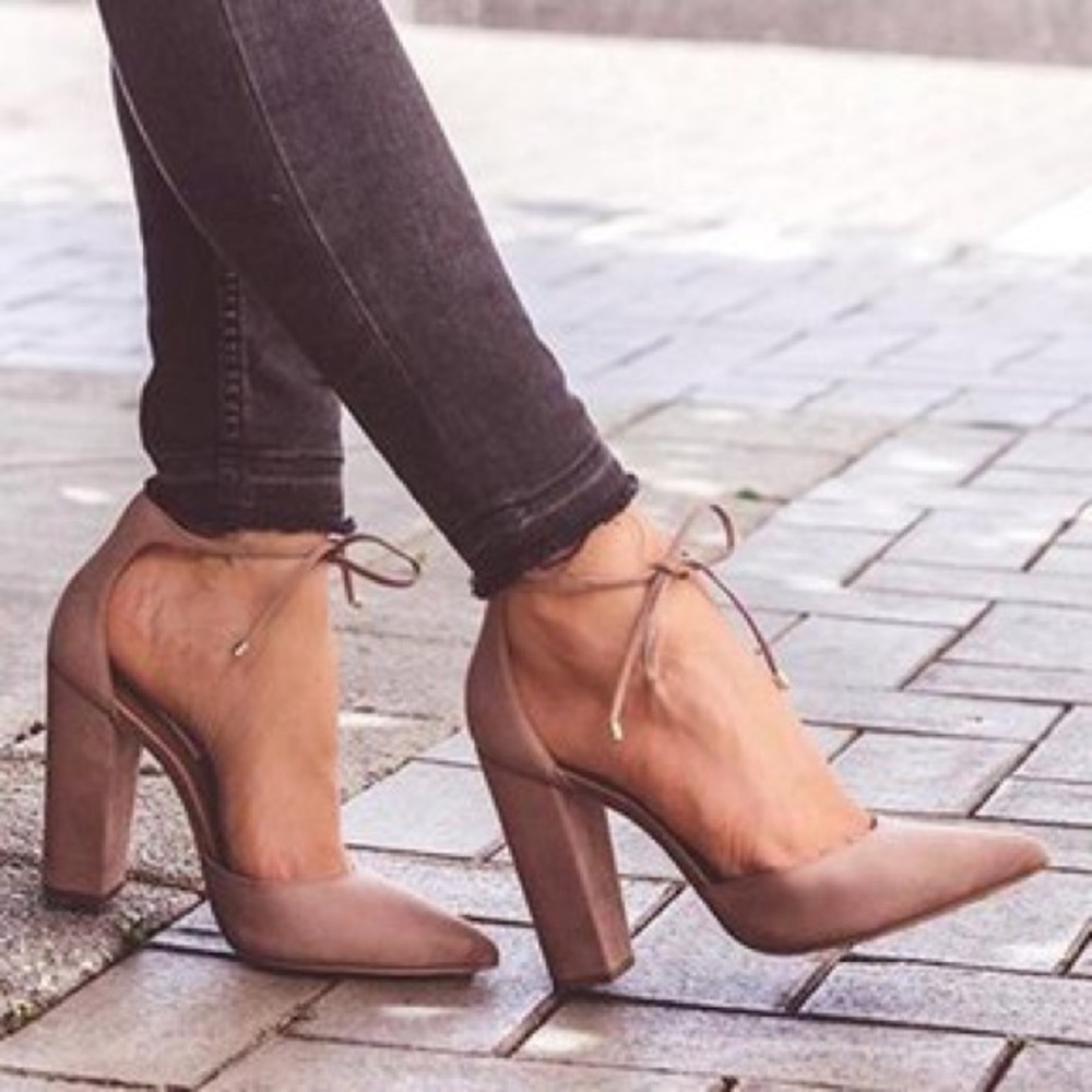 Lulus Nude Tie Block Heels